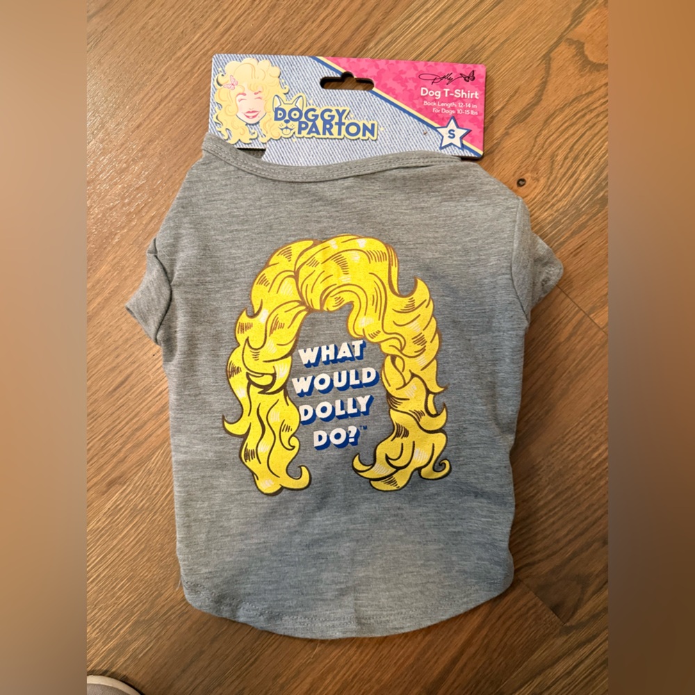 Doggy Parton Gray Dog T-Shirt with Yellow Design